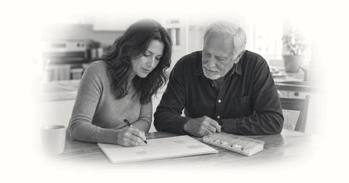 Medication list and appointment calendar for an older parent