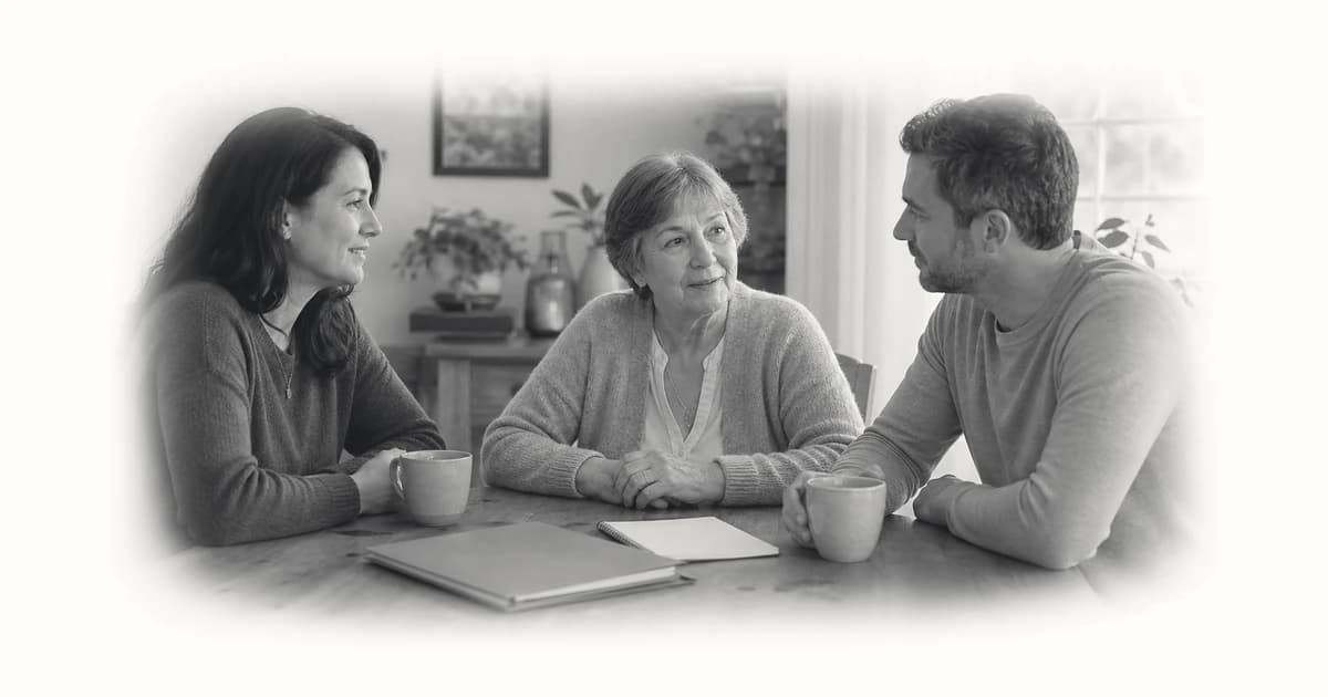 Family discussing advance care wishes around a table