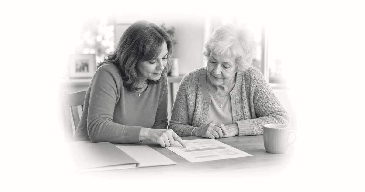 Emergency information sheet for a senior with contacts and document locations